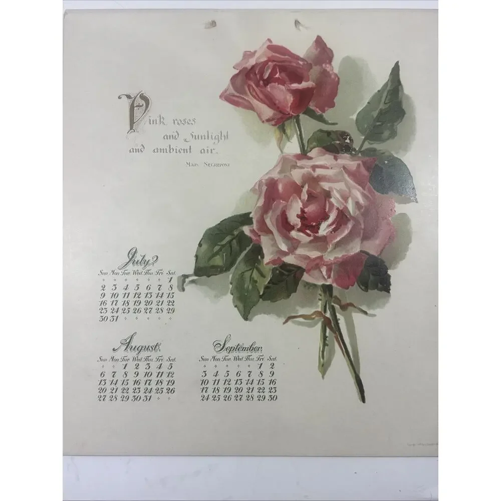 1899 Dewy Roses Calendar By Tabor Prang Art Co Boston MA